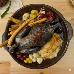 동물복지로 키운 영월 약용 백봉 오골계(생닭) 7호(651~750g)+국내산 삼계탕 재료