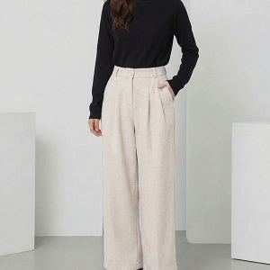 내일도착 와이드팬츠 [기모.ver/🔥]블레스유 부드러운 피치 기모 투핀턱 따뜻한 모직 허리속 히든밴딩 와이드 슬랙스 겨울 바지 버튼 팬츠