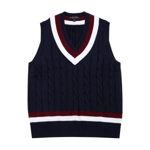[브룩스브라더스] 코튼 케이블 테니스 V넥 스웨터 (네이비) (BBWVMM7302QES)