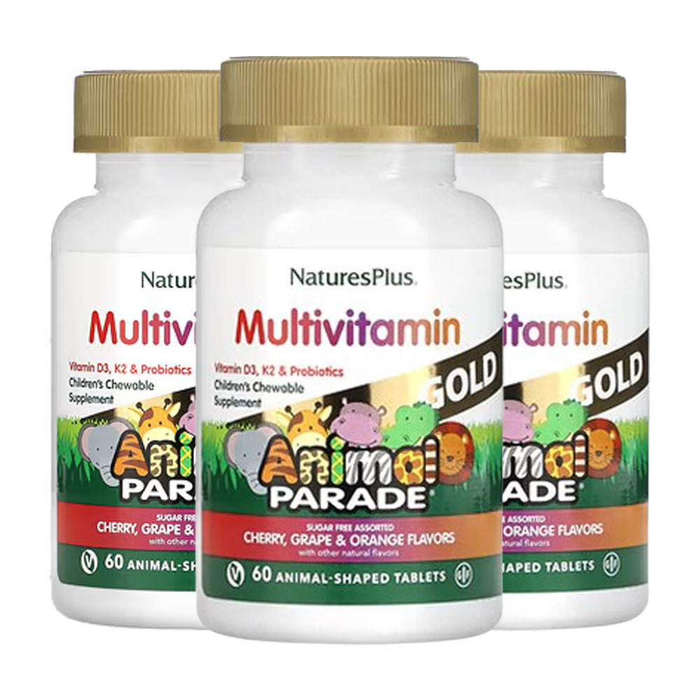 Nature’s Plus 네이처스 플러스 에니멀 퍼레이드 <b>골드</b> 어린이용 <b>멀티비타민 미네랄</b> 츄어블  3개  60정
