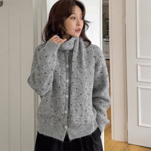 [머플러set/리프짜임] 도트보카시니트가디건set