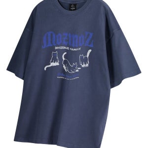[모즈모즈] 피그먼트 고스트캣 오버핏 반팔티셔츠 블루