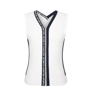 [팬텀] 여성 로고 배색 포인트 니트 집업 베스트 221B1SV154_WH