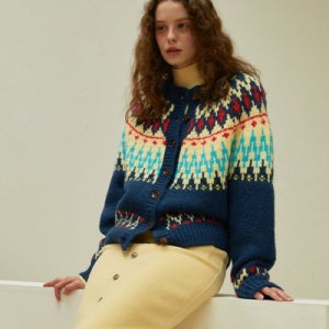 [그린버터] Zigzag Nordic Alpaca Cardigan (Navy) 001