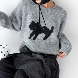 [더그린랩] 고양이 쟈카드 스웨터 [멜란지 그레이] GC4-WSW-81-N