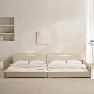 삼익가구 해온 LED 밸런스 저상형 가죽 패밀리 침대 Q+Q(65T유로탑매트)