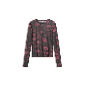 버쉬카 시스루 테크니컬 튤 프린트 긴팔 티셔츠 7639/256 BLACK