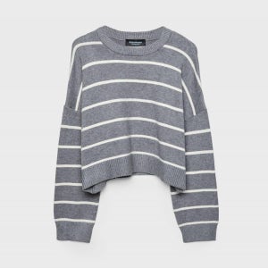 스트라디바리우스 스트라이프 크롭 라운드넥 니트 스웨터 5040/802/250 DARK GREY