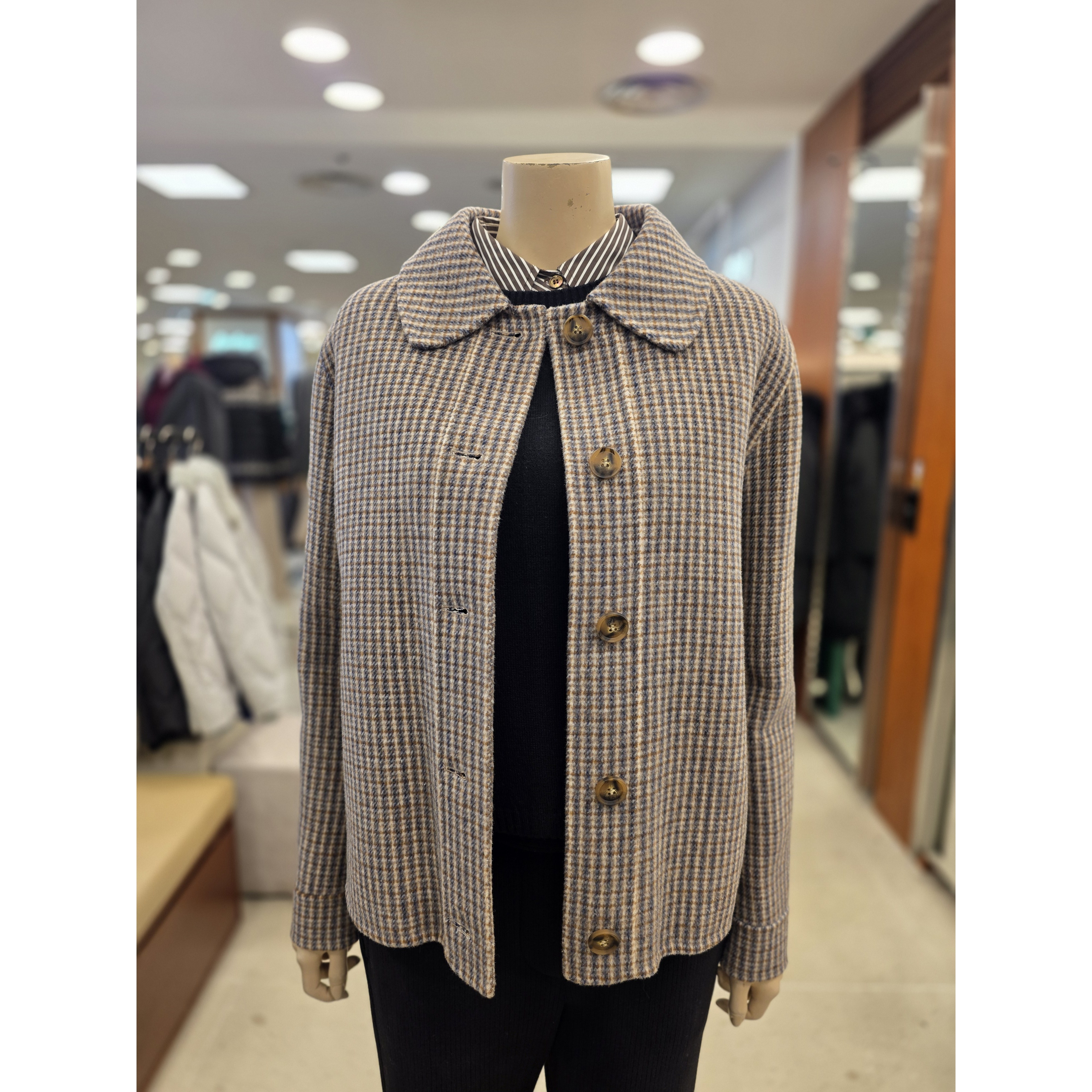 BCBG 스탠카라 크롭 체크 핸드메이드 자켓 B5D9H875