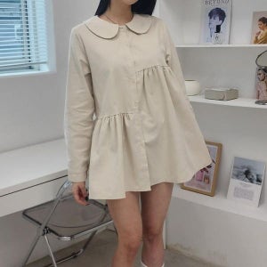 [다잇템_패션] 여자 언발 골덴 둥근카라 FW 잔주름 미니원피스