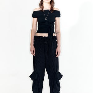 오픈 와이와이 Stripe Rolled Waist Cargo Pants, Navy