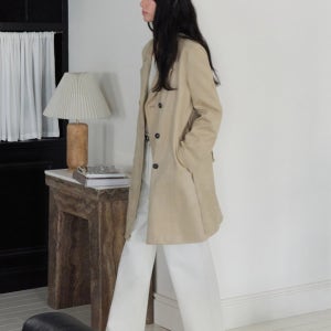 [블랙라벨] 스웨이드 벨티드 더블 트렌치 코트_SWWBYQ14010