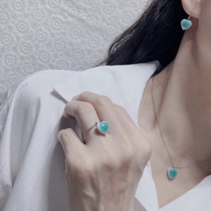 청자 하트 은줄 목걸이(귀걸이,반지,팔찌 추가선택) 악세서리, 파란소희