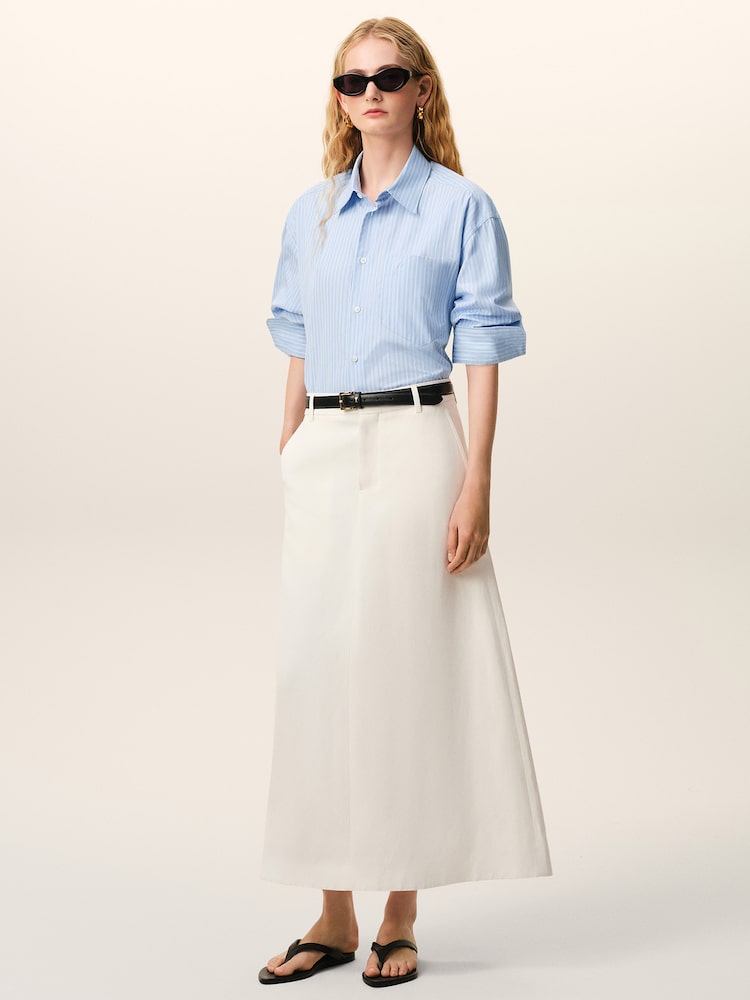 [아미 파리] (Unisex) Boxy Long Sleeves Shirt Button Down Collar And Embossed Ami De Coeur - Bleu Cachemi