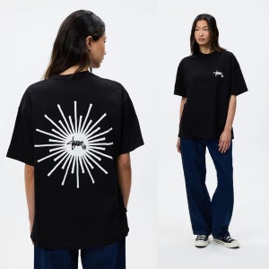 에스더블 반팔티 숀 스투시 선버스트 SS 여성 반팔 티셔츠 블랙