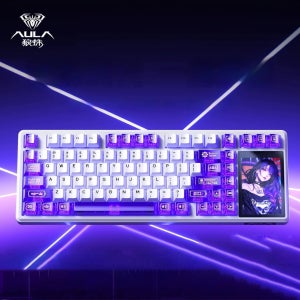 독거미 AULA L99 터치 스크린 유무선 기계식 게이밍 키보드 화이트 투명블루 카라멜라떼축