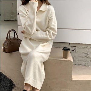 [다잇템_패션] 여자 빅사이즈 FW 스웨터 체형커버 롱원피스