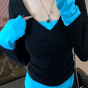 [10차분~당일배송중~]데일리 컬러 배색 V넥 스판티