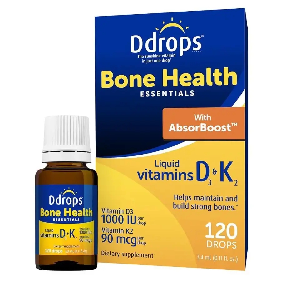 <b>Ddrops</b> 성인 <b>뼈</b> 건강 1000 IU 비타민 D3 + 90 mcg K2-120 드롭 - 튼튼한 뼈와 치아를 유지하고 만드는 데