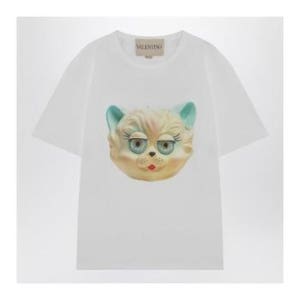 발렌티노 White T shirt with Le Chat De La Maison print 8V3MG16PBD0/XM_VALE
