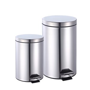 LINK BEST HOME 1개 스테인리스 스틸 원형 주방 (계단 페달 포함), 5L/12L 핸즈프리 작동 스텝온 (탈착식 내부 버킷 포함), 1.3 갤런/3.2 갤런 먼지통