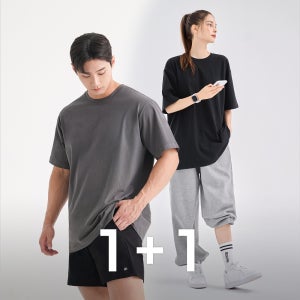 헤비 코트닉 릴렉스 오버핏 반팔티셔츠 휘트니스 남자 1+1 애슬레저룩