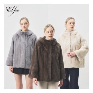 진도엘페 휘메일 밍크 후드 재킷 브라운 그레이 펄베이지 EJ11