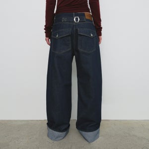 [샌드릭] WIDE ROLL UP DENIM PANTS_DEEP BLUE