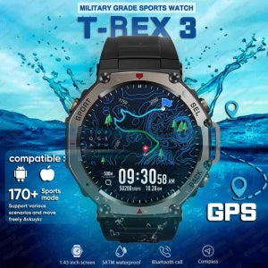 2025 NEW T-Rex 3 울트라 남성용 아웃도어 밀리터리 GPS 스마트워치 AMOLED HD 화면 나침반 500MAH BT 통화 5ATM 방수 스마트워치