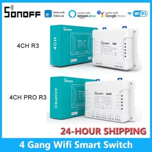 SONOFF 4CH R3 & 4CH PRO R3 4구 와이파이 스마트 스위치 (RF 컨트롤, 셀프-로킹, 인터록, 인칭 기능 포함) 3가지 작동 모드, eWelink 앱 지원