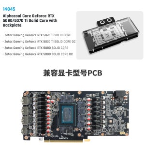 Alphacool 코어 워터 블록은 Zotac GeForce RTX 5070 Ti,5080 SOLID CORE OC 그래픽 카드(백플레이트 쿨러 포함)에 사용됩니다.