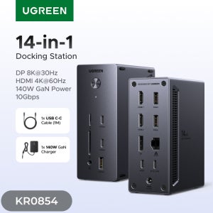 UGREEN 14-in-1 USB 허브 도킹 스테이션 타입-C에서 4K120Hz DP 4K60Hz 2xHDMI SD/TF RJ45 10Gbps USB-A/C PD 충전 DC 노트북