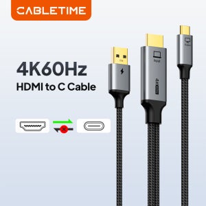 CABLETIME 4K60Hz HDMI to USB C 케이블 USB 전원이 포함된 안정적인 신호 게임 콘솔에서 타입 C 모니터로 PS3/4/5 스위치 닌텐도용