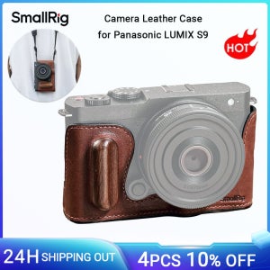 SmallRig S9 가죽 하프 케이스, 파나소닉 LUMIX S9 용 카메라 가죽 케이스, 내장 나무 그립 및 스트랩 구멍, 삼각대 4703