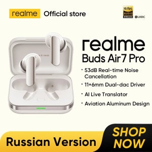 리얼미 버즈 에어 7 프로 TWS 이어폰 AI 라이브 번역기 53dB 노이즈 캔슬링 3D 공간 효과 11+6mm 듀얼 DAC 드라이버 LHDC 5.0
