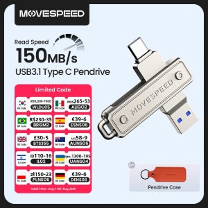 MOVESPEED 150MB/USB 유형 C 플래시 드라이브 Macbook iPhone 15/16 노트북 PC 용 64GB 128GB 256GB 512GB OTG USB 3.1 P