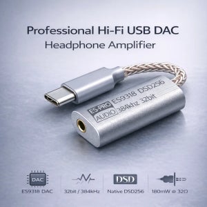 LY Tech USB-C DAC 오디오 어댑터 ES9318, 32비트 384kHz DSD256, 드라이버 없음, 안드로이드 아이패드 윈도우 macOS용
