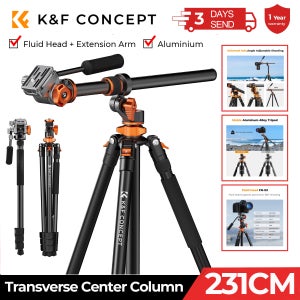 K&F CONCEPT 91인치/2.3m 플루이드 헤드 트랜스버스 삼각대 센터 컬럼 수평 삼각대 (니콘, 캐논, 소니, 라이카, 후지필름 카메라용)