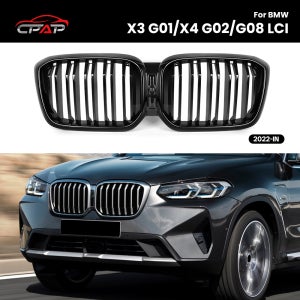 BMW X3 G01 X4 G02 LCI 2022-IN용 프론트 그릴 키드니 후드 더블 슬랫 그릴 교체품, 글로시 블랙 레이싱 그릴