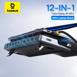 베이스어스 EH3 12-in-1 USB C 허브 HDMI DP 4K 60Hz 트리플 디스플레이 3.2 맥북 노트북용 PD 100W 타입 C 허브 스탠드 도킹 스테이션 포함