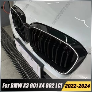 LED 라이트 그릴 프론트 그릴 자동차 범퍼 키드니 글로시 블랙 레이싱 그릴 (BMW X3/X4 G01 G02 M40i 20i 30i LCI 2022-2024 용)