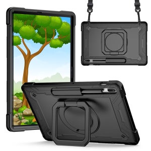 삼성 탭 S7FE S7플러스 12.4인치 S8플러스 S9플러스용 회전 브래킷 핸들 및 숄더 스트랩 케이스, 탭 S9 S7 S8 11인치용 푼다
