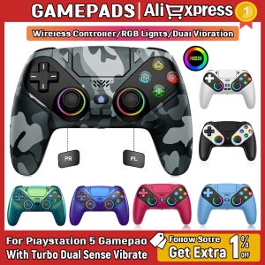플레이스테이션 5/PS5 컨트롤러용 블루투스 게임패드, 터보 듀얼 센스 진동 프로그래밍 기능이 있는 PC 무선 콘솔 컨트롤러