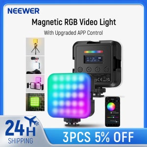 NEEWER RGB 마그네틱 비디오 조명, 앱 제어, 360 ° 풀 컬러 LED 카메라 조명, 3 콜드 슈즈 사진 조명, RGB62