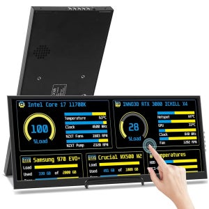 12.3인치 터치스크린 모니터 (HDMI&USB-C 지원), 1920x720 IPS 디스플레이 LCD 바 컴퓨터 온도 표시 와이드스크린 보조 모니터
