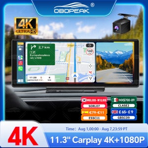 11.3인치 OBDPEAK K2 Pro 블랙박스 4K DVR GPS 네비게이션 무선 CarPlay & 안드로이드 오토 지원 대시보드 비디오 레코더 범용 듀얼 렌즈