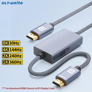 HDMI to DisplayPort 1.4 케이블 단방향 8K30Hz HDMI 소스 to 디스플레이 포트 디스플레이 4K144Hz 2K240Hz 모니터용 PS5 Xbox