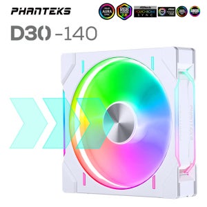 Phanteks D30-140 ARGB 케이스 선풍기 140mm CPU 냉각 선풍기, 4 핀 PWM 에어 쿨러 팬, 무선 접합 컴퓨터 방열 선풍기