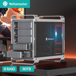 Yottamaster 2.5 SATA HDD SSD 인클로저, 4/5 베이 RAID 외부 케이스, 하우스 멀티 슬롯 포트, RGB 사일런트 선풍기 HDD 케이스, 3.5 인치, 5