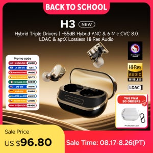 SoundPEATS H3 무선 블루투스 이어버드 하이브리드 3 드라이버 HiFi 55dB 어댑티브 ANC 헤드폰 (LDAC AptX 무손실 고해상도 오디오 지원)